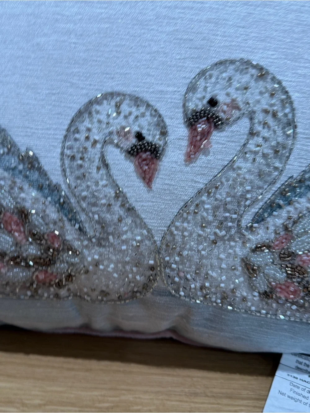 Swan Pink decorative beaded pillow NWOT